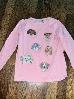 Mini Boden Pink Long-Sleeve Tee with Embroidered Dog Faces